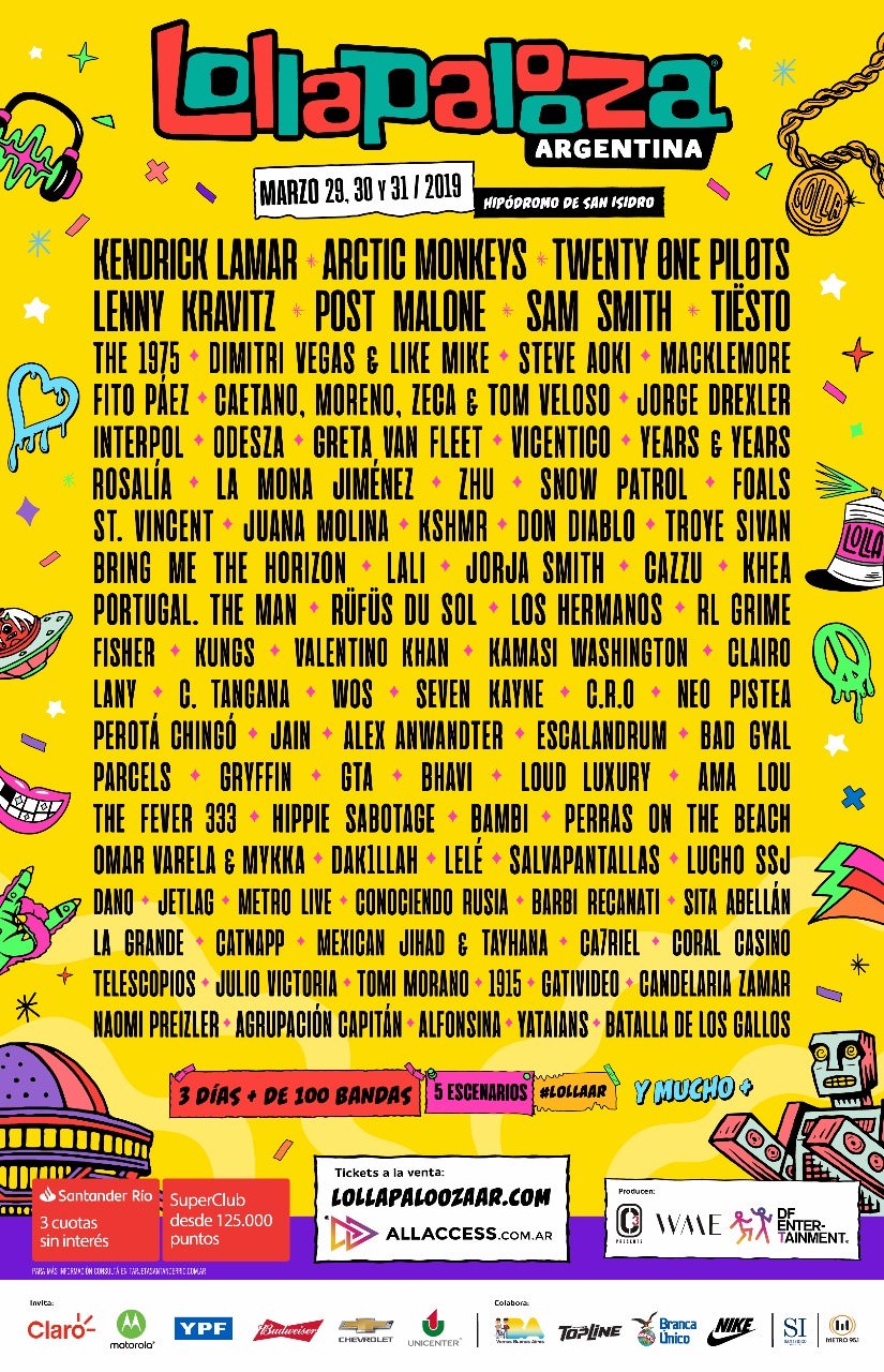 Lineup del Lollapalooza Argentina 2019 todos los artistas
